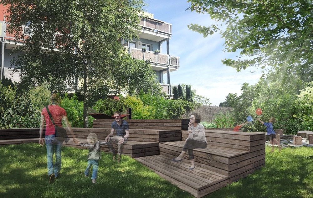 Zahrada za knihovnou v Třeboradic&iacute;ch